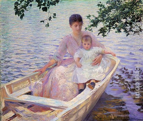 Mother and Child in a boat painting - Edmund Charles Tarbell Mother and Child in a boat art painting